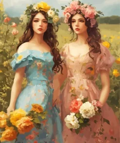 Girls Picking Flowers Art Diamond Painting
