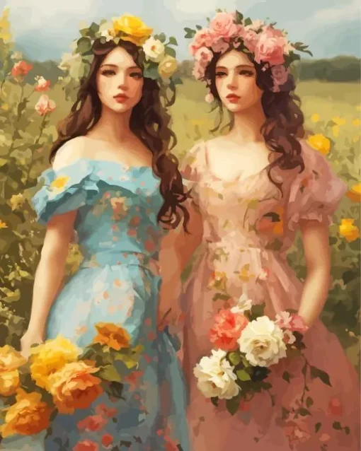 Girls Picking Flowers Art Diamond Painting