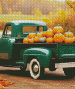 Green Farm Truck Carrying Pumpkins Diamond Painting