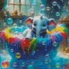 Little Elephant Bathing In A Colorful Bath Diamond Painting