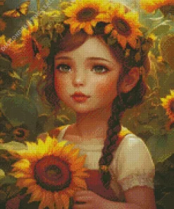 Little Girl And Sunflower Art Diamond Painting