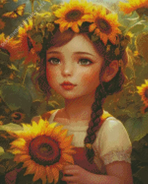 Little Girl And Sunflower Art Diamond Painting
