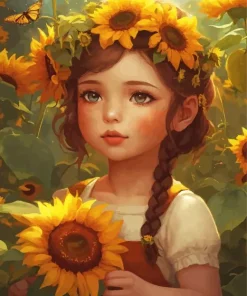 Little Girl And Sunflower Art Diamond Painting