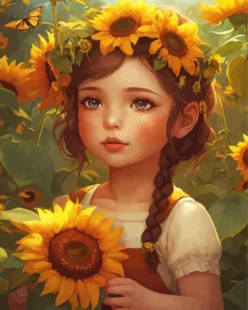 Little Girl And Sunflower Art Diamond Painting