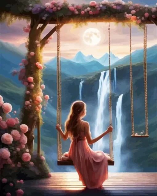 Lonely Girl In A Swing Diamond Painting