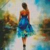 Lonely Girl In Blue Dress Diamond Painting