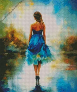 Lonely Girl In Blue Dress Diamond Painting