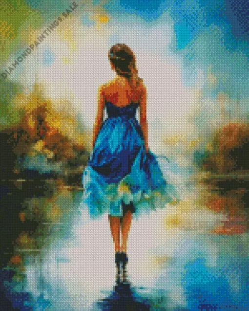 Lonely Girl In Blue Dress Diamond Painting