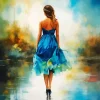 Lonely Girl In Blue Dress Diamond Painting