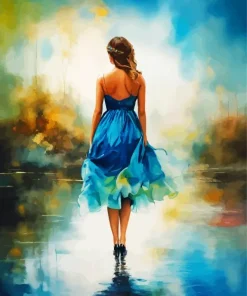 Lonely Girl In Blue Dress Diamond Painting