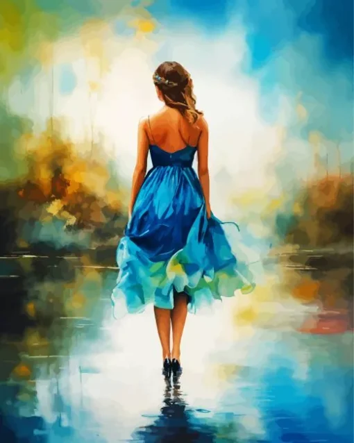 Lonely Girl In Blue Dress Diamond Painting