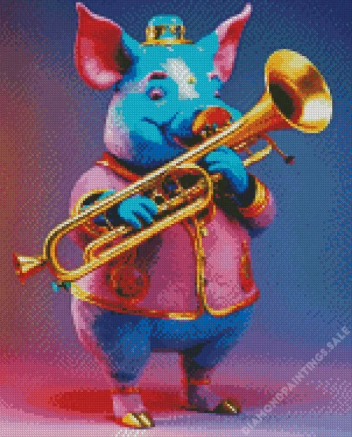 Pig Playing Baritone Diamond Painting