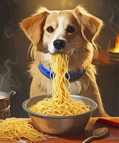 Puppy Eating Noodles Diamond Painting