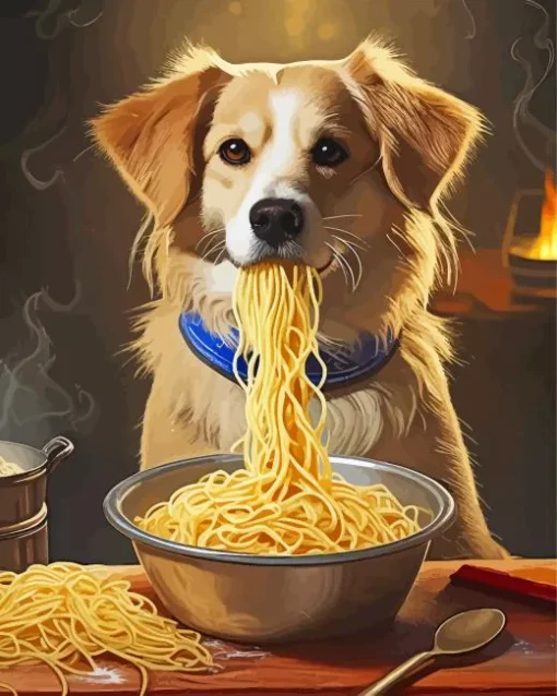 Puppy Eating Noodles Diamond Painting