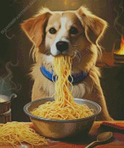 Puppy Eating Noodles Diamond Painting