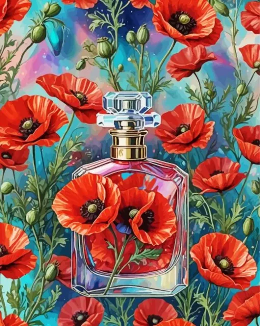 Red Flower Perfume Bottle Diamond Painting