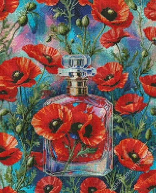 Red Flower Perfume Bottle Diamond Painting