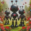 Robots In Floral Garden Diamond Painting