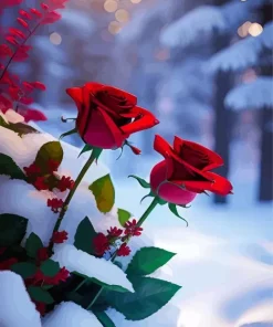 Roses In Snow Diamond Painting