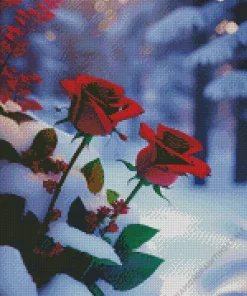 Roses In Snow Diamond Painting