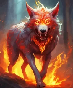 Scary Fire Wolf Diamond Painting