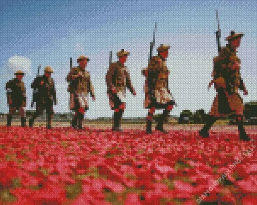 Soldiers In Poppy Field Diamond Painting