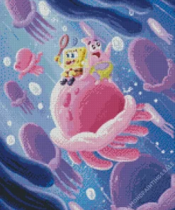 Spongebob And Patrick Jellyfishing Diamond Painting