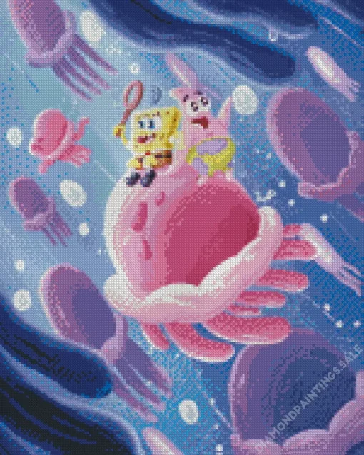 Spongebob And Patrick Jellyfishing Diamond Painting