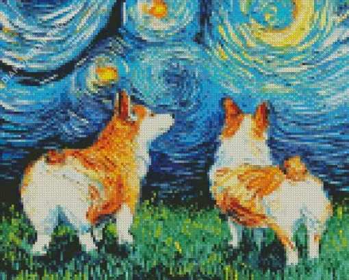 Starry Night Corgi Diamond Painting