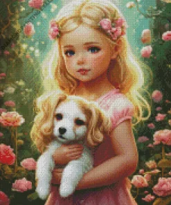 Sweet Girl And Dog Art Diamond Painting