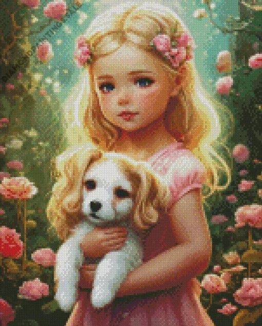 Sweet Girl And Dog Art Diamond Painting