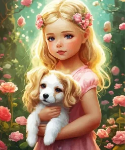 Sweet Girl And Dog Art Diamond Painting