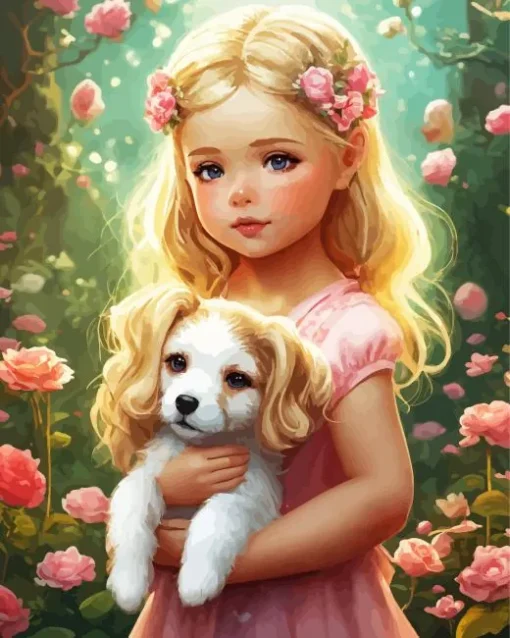 Sweet Girl And Dog Art Diamond Painting