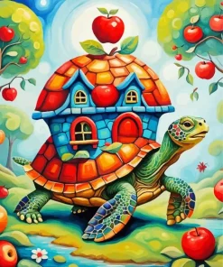 Turtle And Apples Art Diamond Painting