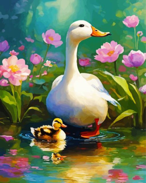 White Female Duck Diamond Painting