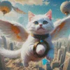White Flying Cat Diamond Painting