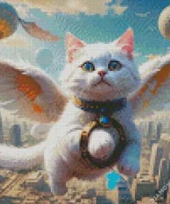 White Flying Cat Diamond Painting