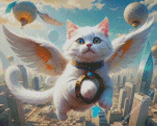 White Flying Cat Diamond Painting