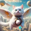 White Flying Cat Diamond Painting