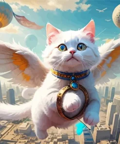 White Flying Cat Diamond Painting