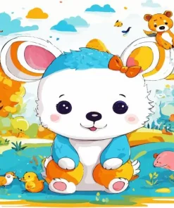 White Fun Animal Diamond Painting