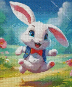 White Fun Rabbit Diamond Painting