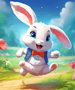 White Fun Rabbit Diamond Painting