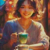 Woman Drinking Coffee Diamond Painting