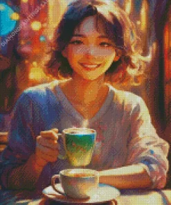 Woman Drinking Coffee Diamond Painting