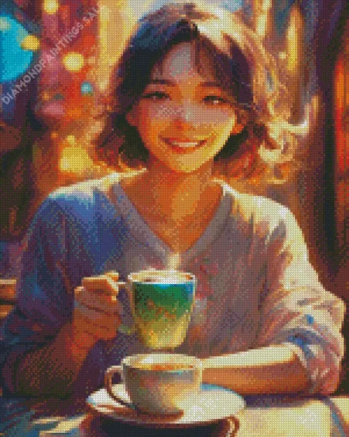 Woman Drinking Coffee Diamond Painting
