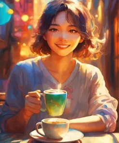 Woman Drinking Coffee Diamond Painting