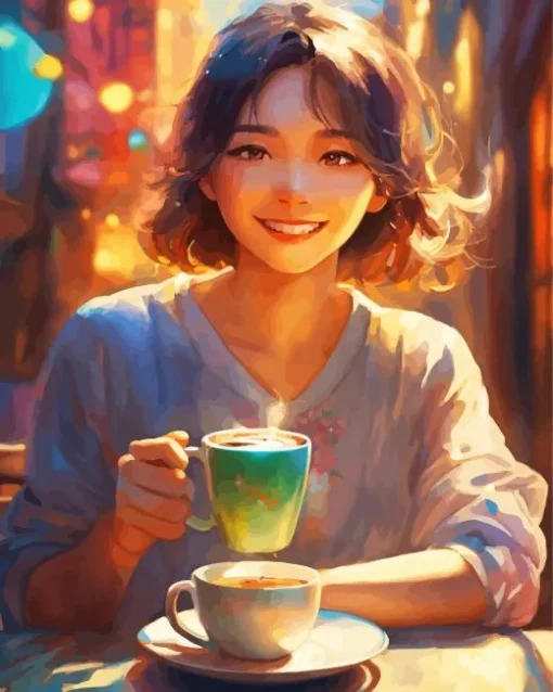 Woman Drinking Coffee Diamond Painting