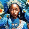 African Girl With Blue Parrots Diamond Painting