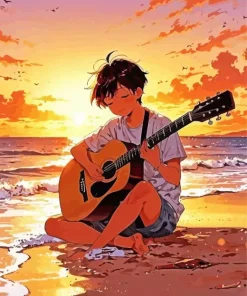 Anime Boy Holding Guitar Diamond Painting